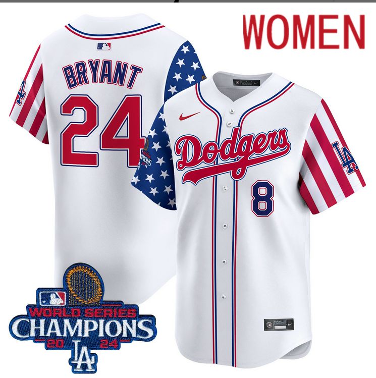 Women  MLB Los Angeles Dodgers #24 Bryant American Style white 2024 World Series Champions  Limited Jersey->women mlb jersey->Women Jersey
